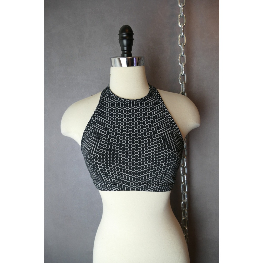 Beyond Yoga Womens Small‎ Black White Reflective Hexagon Sports Bra Crop Top